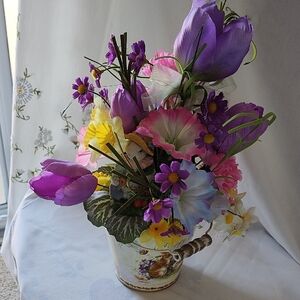 Vibrant Faux Floral Bouquet in Decorative Pot